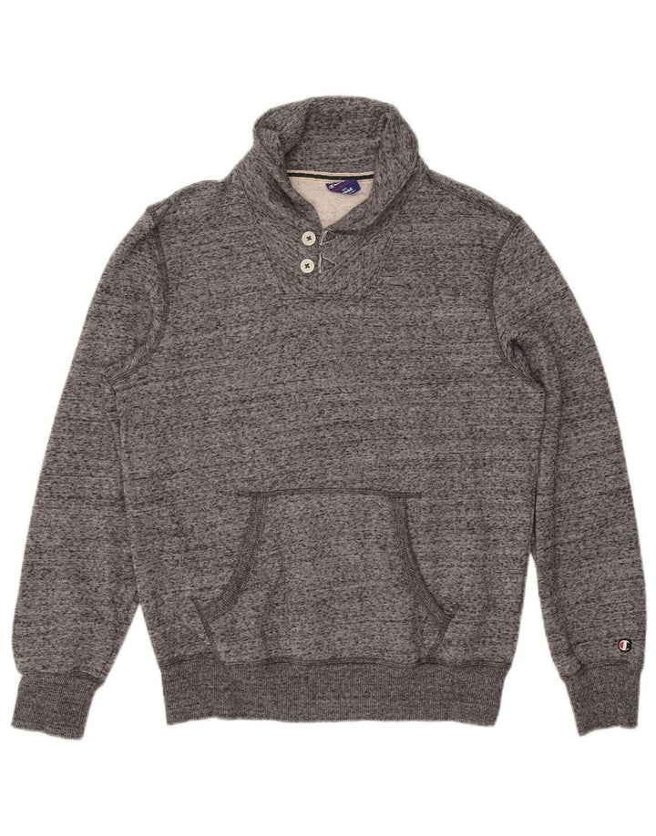 CHAMPION Mens Shawl Neck Sweatshirt Jumper Large Grey Flecked Cotton