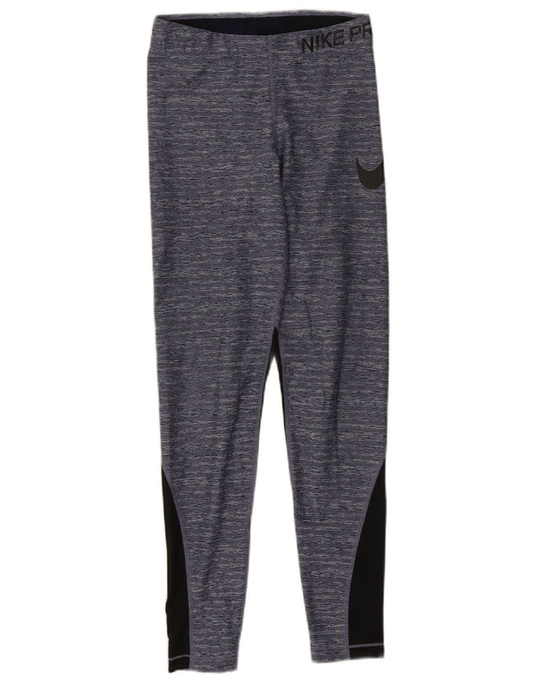 Nike Womens Dri Fit Graphic Leggings UK 8 Small Marineblau Farbblock