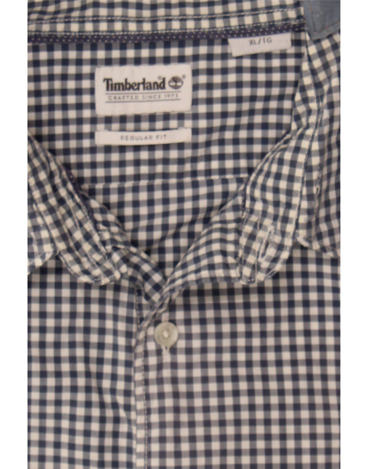TIMBERLAND Mens Regular Fit Shirt XL Navy Blue Gingham Cotton Vintage Timberland and Second-Hand Timberland from Messina Hembry 