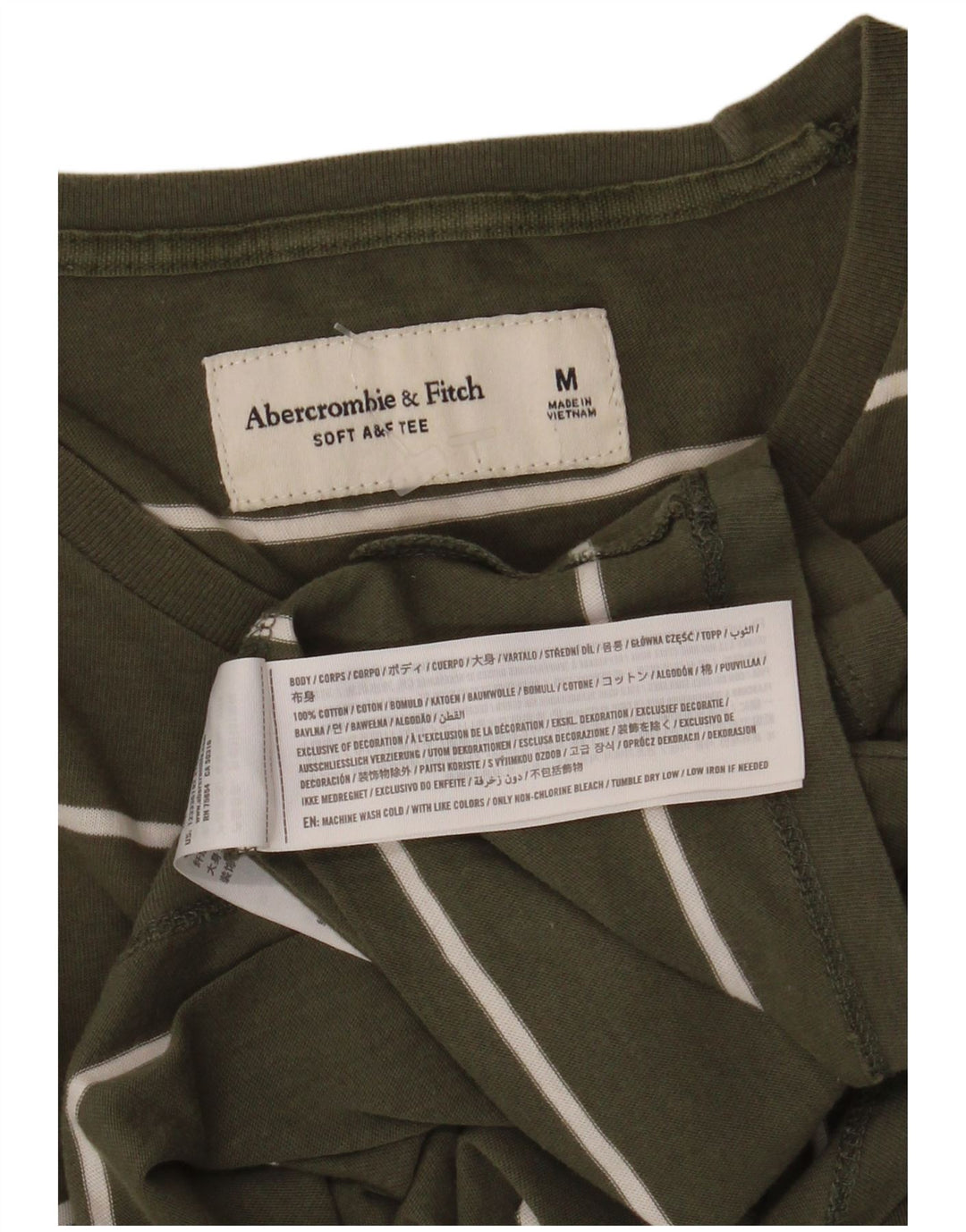 Abercrombie & Fitch Herren-T-Shirt-Oberteil aus mittelkhakifarbener, gestreifter Baumwolle