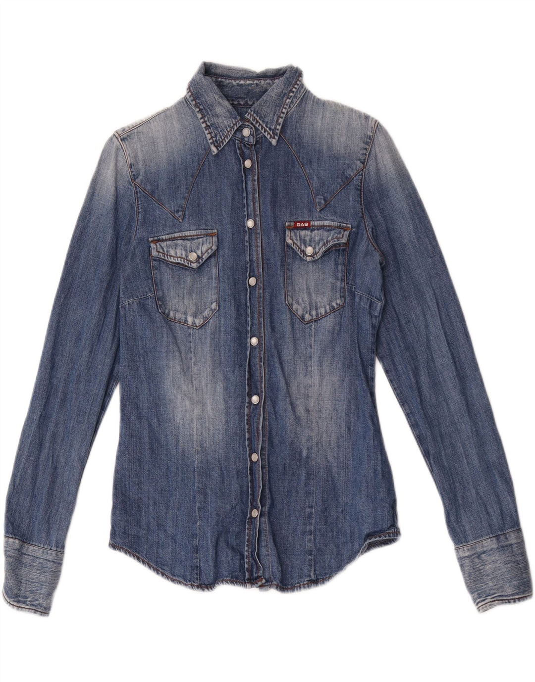 Gas Damen Jeanshemd UK 12 Mittelblaue Baumwolle