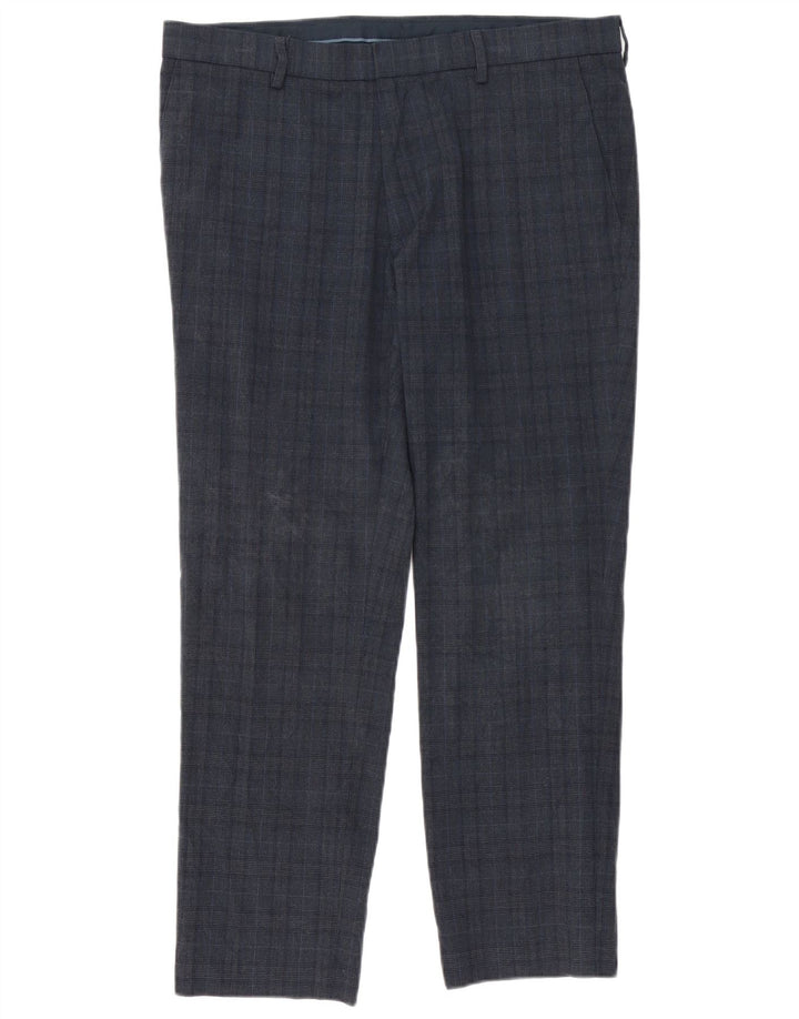 Marks & Spencer Herren-Anzughose in schmaler Passform, W36 L29, Marineblau kariert