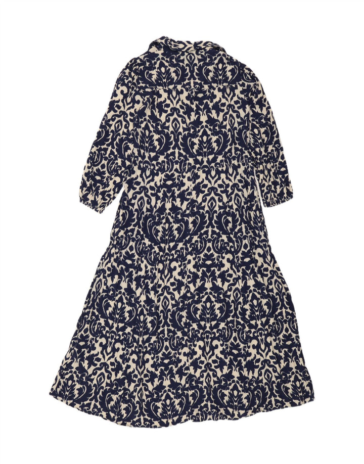 Zara Damen Maxikleid UK 12 Mittelblaue Ikat-Viskose