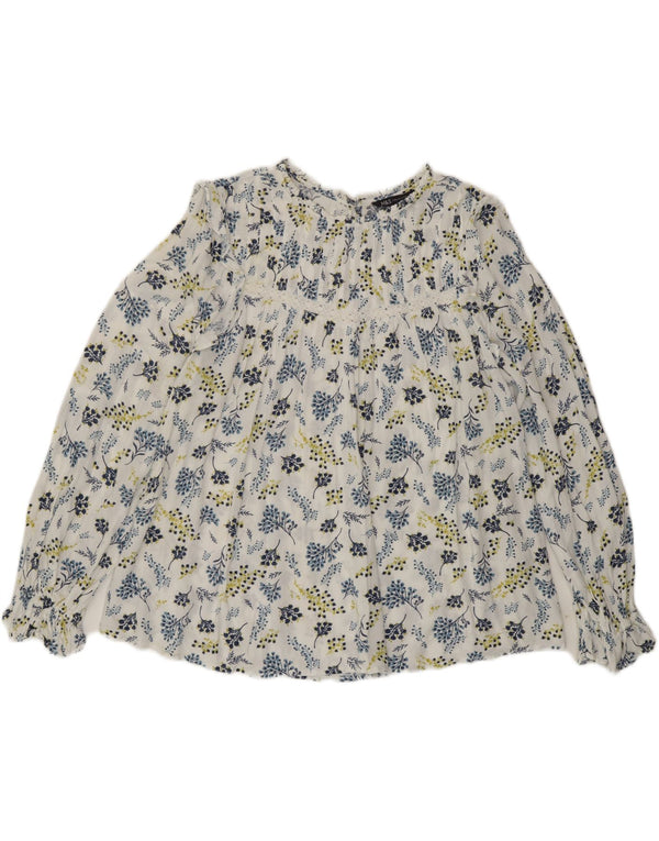 Marks & Spencer Damen-Blusenoberteil mit langen Ärmeln, UK-Größe 44, Größe L, weiß, geblümt