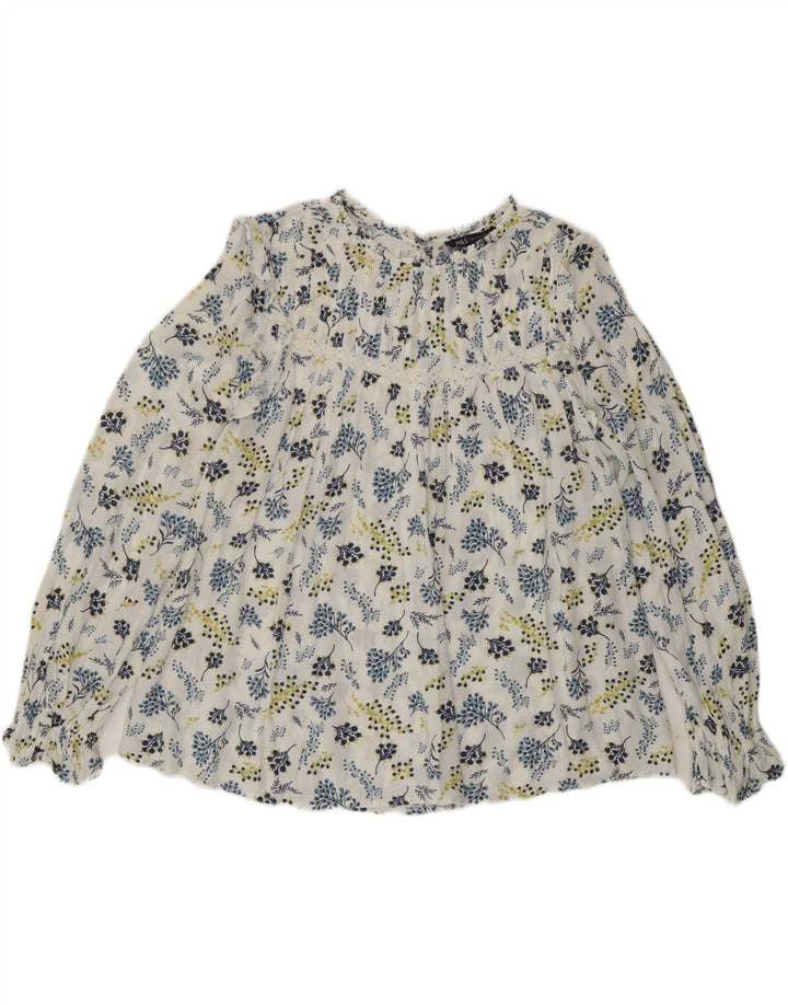Marks & Spencer Damen-Blusenoberteil mit langen Ärmeln, UK-Größe 44, Größe L, weiß, geblümt