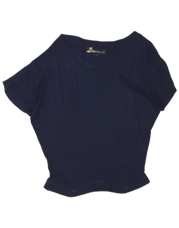 Desigual Damen Übergroßes Grafik-T-Shirt-Oberteil UK 16 Large Marineblau