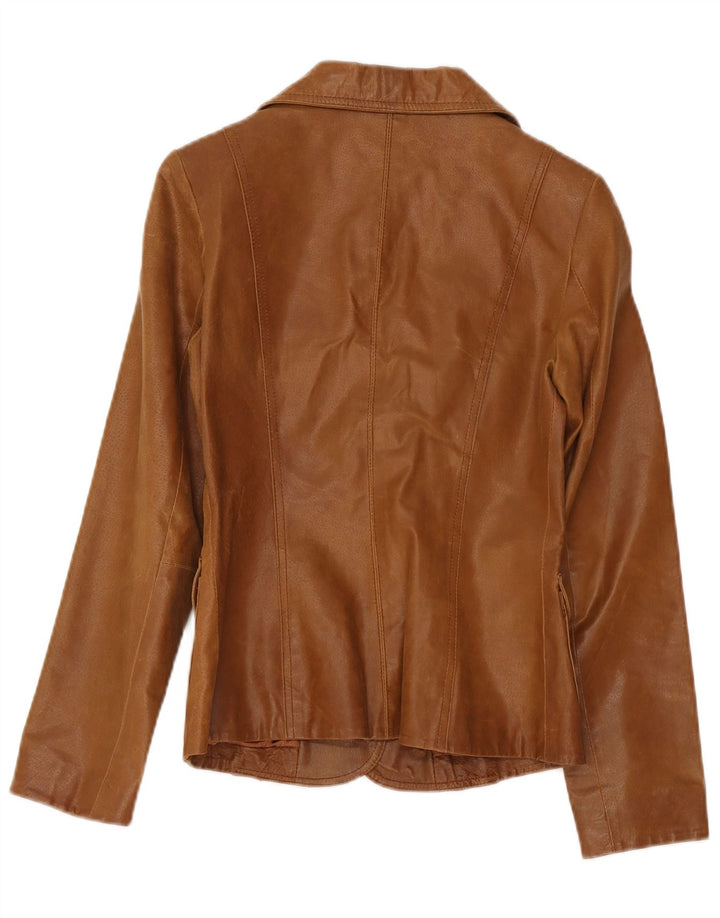 Bay Damen-Blazerjacke aus Leder mit 3 Knöpfen, Gr. 10, Braun