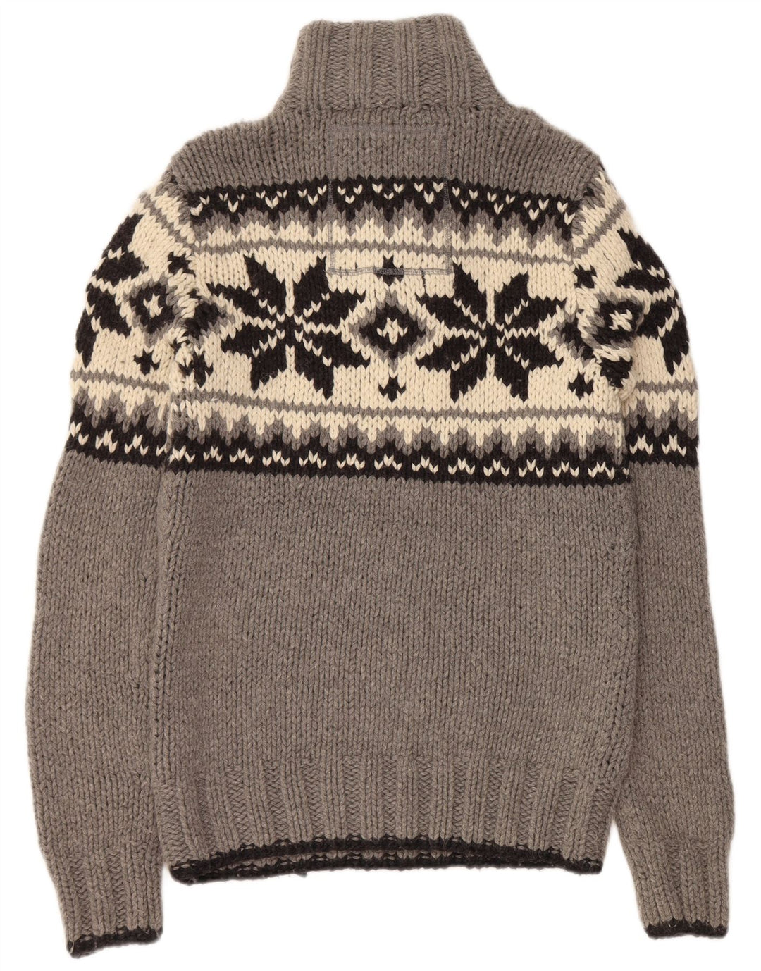 SUPERDRY Herren-Pullover mit Knopfkragen, groß, graue Fair-Isle-Wolle