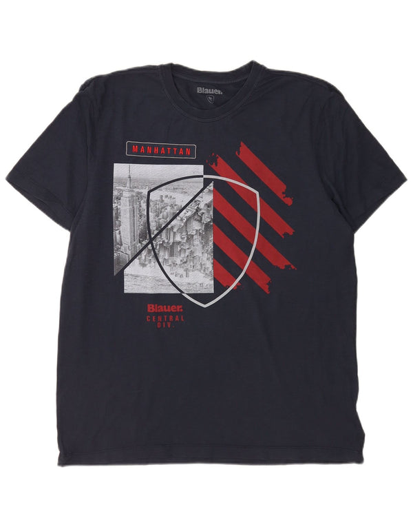 Blauer Herren-T-Shirt mit Grafik, XL, Marineblau, Baumwolle