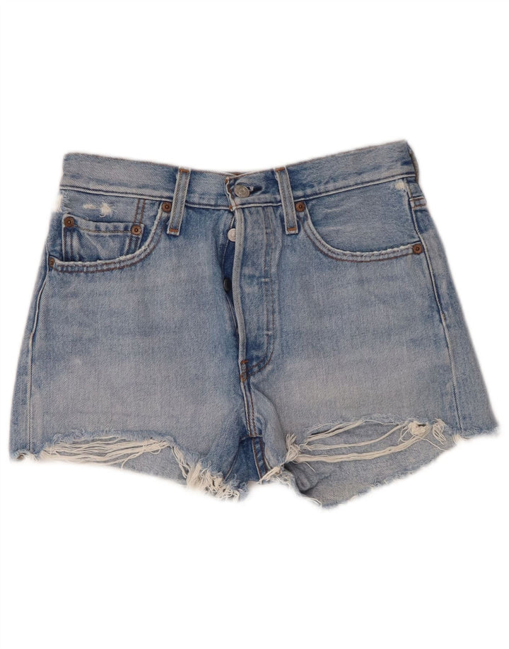 Levi's Damen 501 Denim Distressed Hot Pants W26 Small Blaue Baumwolle