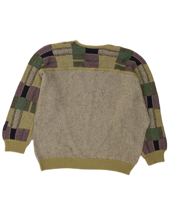 Carlo Colucci Herren-Pullover mit V-Ausschnitt, mittelgrün, geometrisch