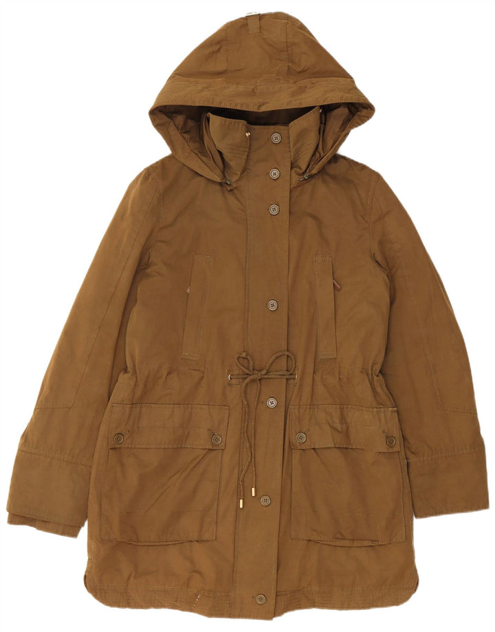 Zara Damen-Parka mit Kapuze, UK 14, mittlere Khaki-Karo-Baumwolle