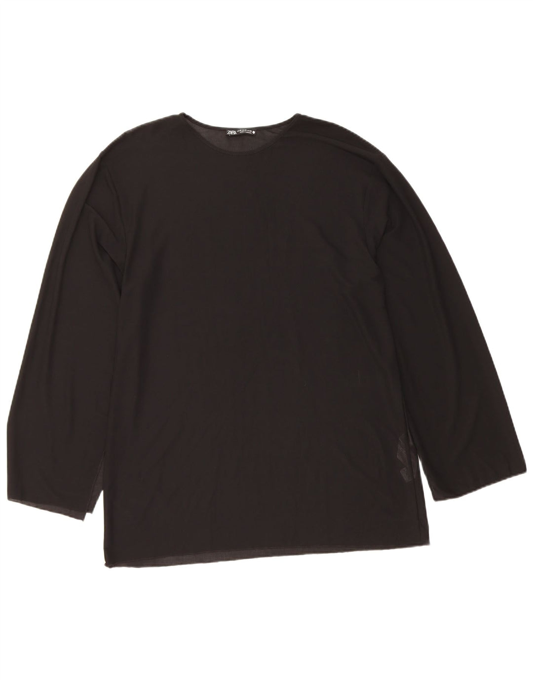 Zara Damen Top Langarm UK 14 Medium Schwarz Polyester