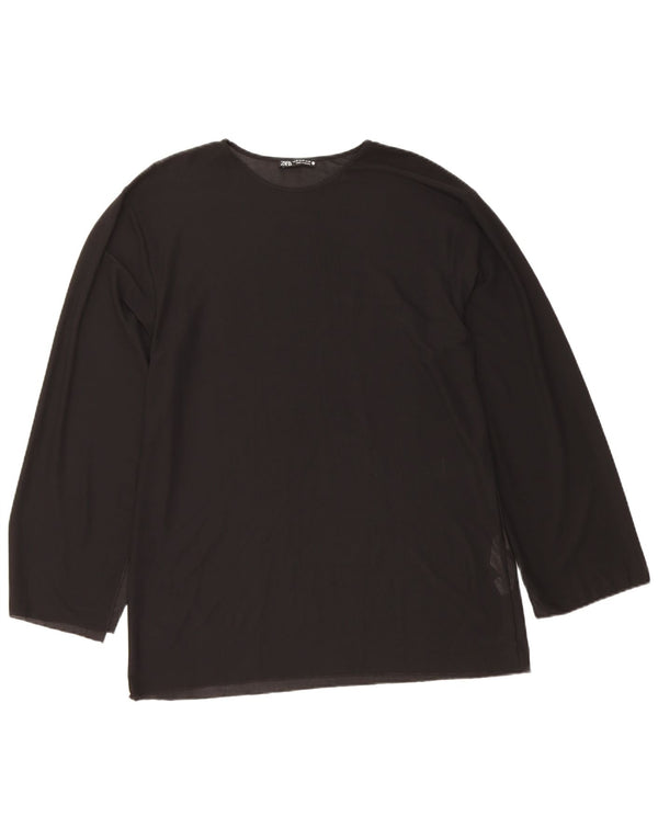 Zara Damen Top Langarm UK 14 Medium Schwarz Polyester
