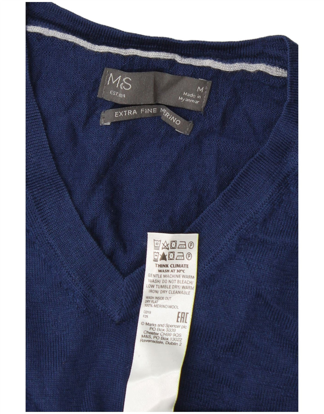 Marks & Spencer Herren-Pullover mit V-Ausschnitt, mittlere marineblaue Wolle
