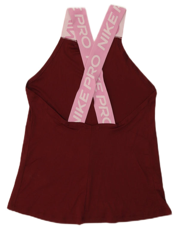 NIKE Womens Dri Fit Graphic Vest Top UK 8 Small Burgund Colourblock Nylon