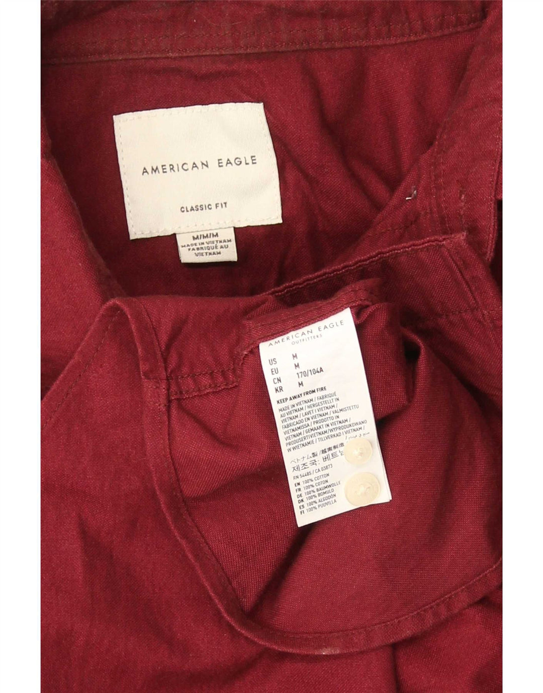 American Eagle Herren-Hemd mit klassischer Passform, mittleres Burgunderrot, Baumwolle
