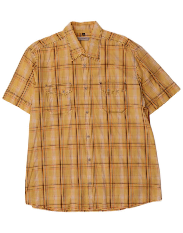 Angelo Litrico Herren-Kurzarmhemd, Größe 43/44 XL, gelb karierte Baumwolle
