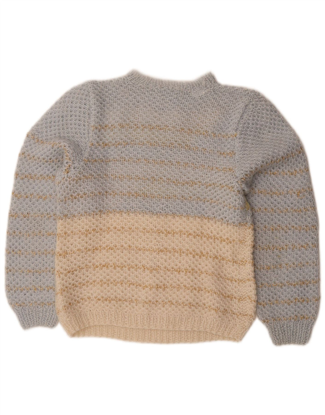 Vintage Damen Pullover mit Rundhalsausschnitt, Gr. 16, groß, blau, Farbblock