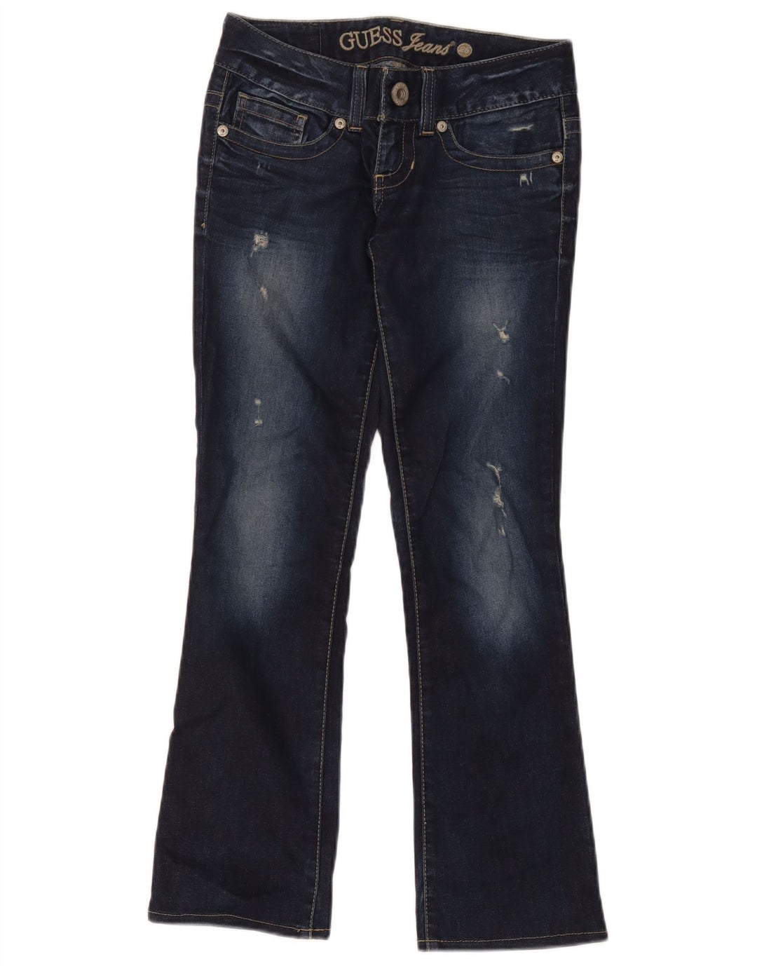 Guess Damen Distressed Bootcut Jeans W28 L28 Marineblaue Baumwolle