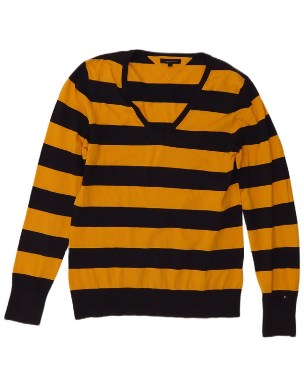 Tommy Hilfiger Damen-Pullover mit V-Ausschnitt, Gr. 14, groß, gelb gestreift