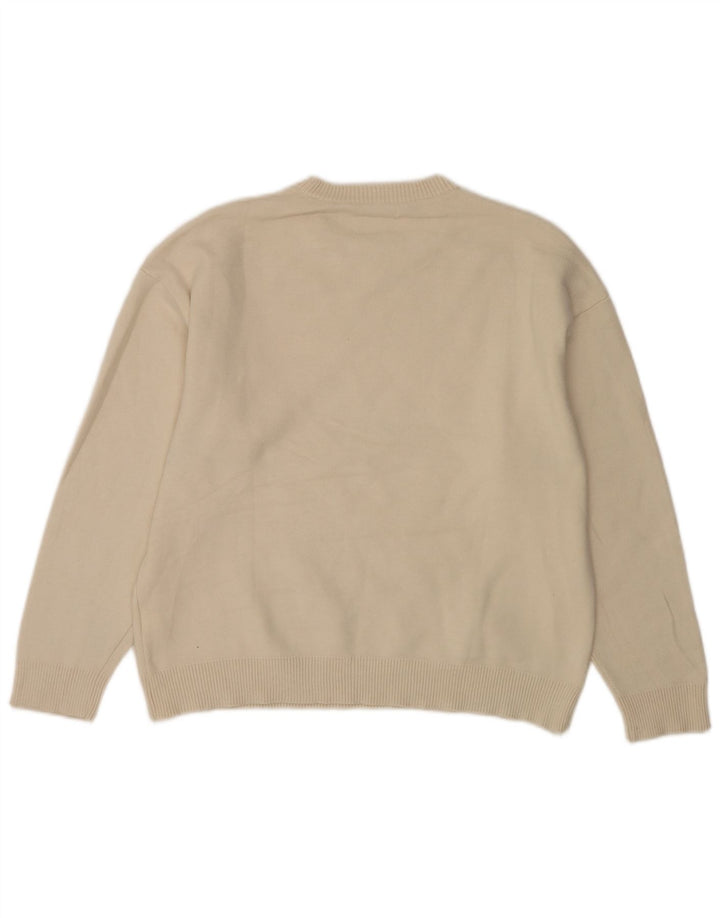 Zara Herren-Pullover mit Rundhalsausschnitt, groß, beige Viskose