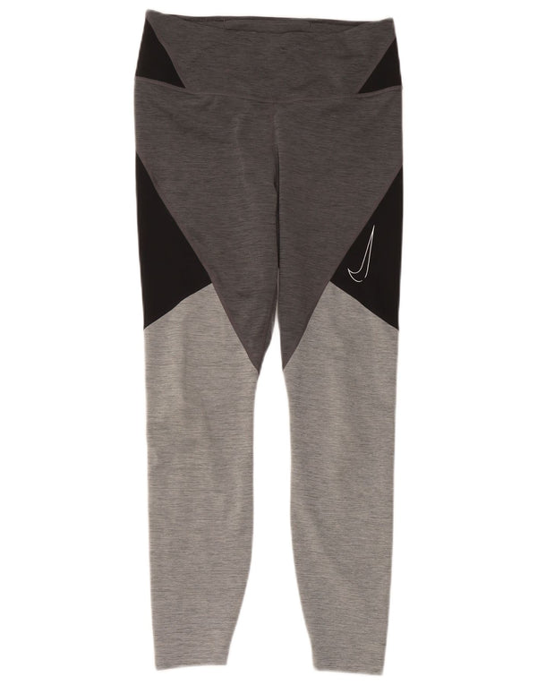 Nike Damen Leggings UK 12 Mittelgraues Colourblock-Polyester