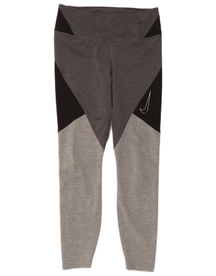 Nike Damen Leggings UK 12 Mittelgraues Colourblock-Polyester