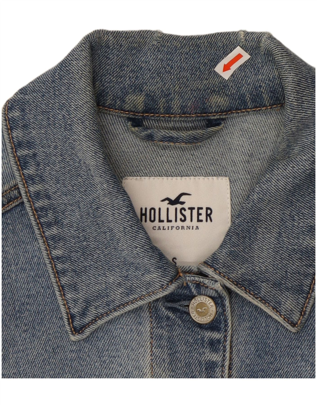 HOLLISTER Damen Jeansjacke im Distressed-Look, UK 10, Small, Blau, Baumwolle