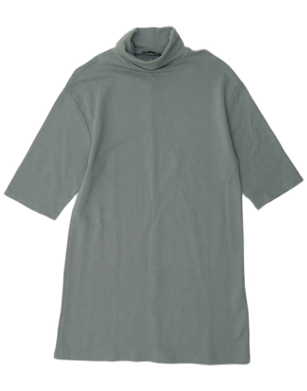 Zara Damen-Etuikleid mit 1/2-Ärmeln, UK-Größe 14, mittelblaue Baumwolle