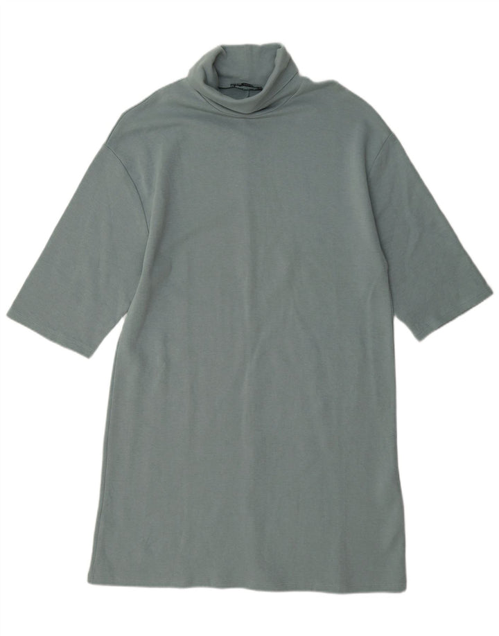 Zara Damen-Etuikleid mit 1/2-Ärmeln, UK-Größe 14, mittelblaue Baumwolle