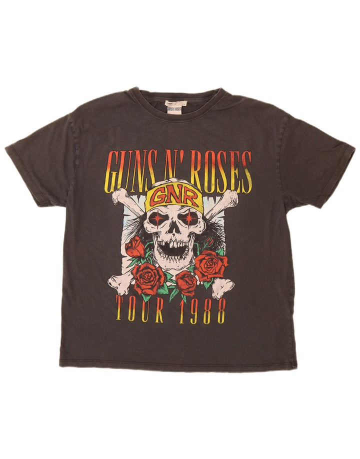 Pull & Bear Herren-T-Shirt „Guns & Roses“ mit Grafik, Größe L, aus grauer Baumwolle