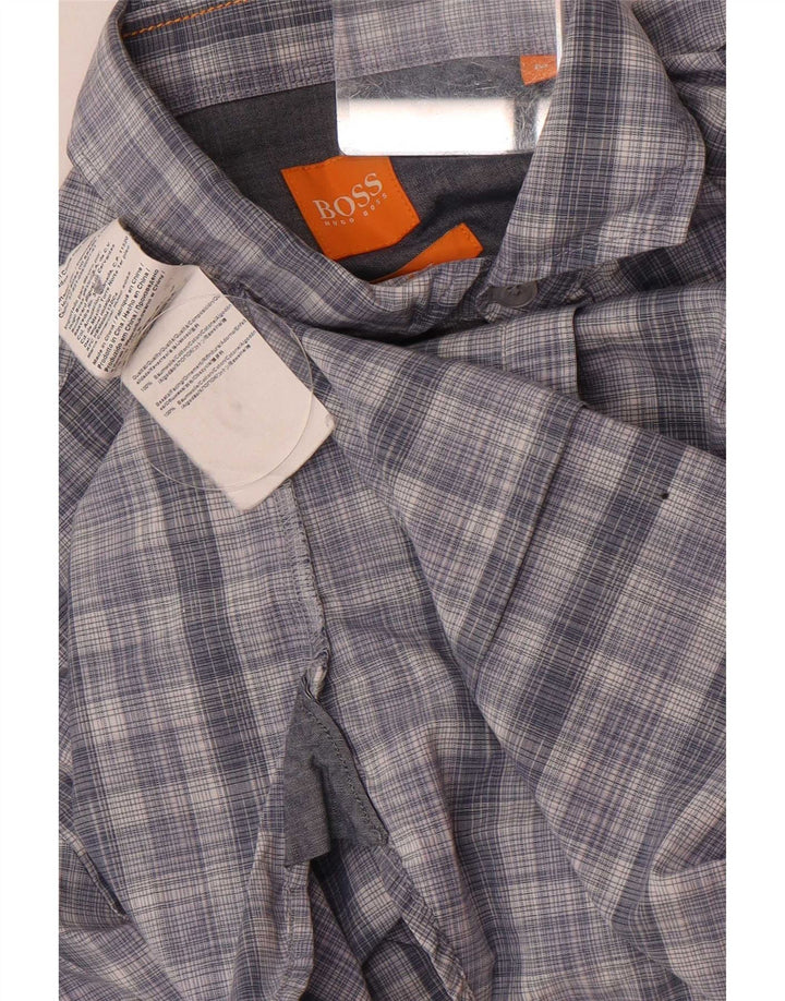 Hugo Boss Herren Kurzarm-Slim-Fit-Hemd aus mittelblau karierter Baumwolle