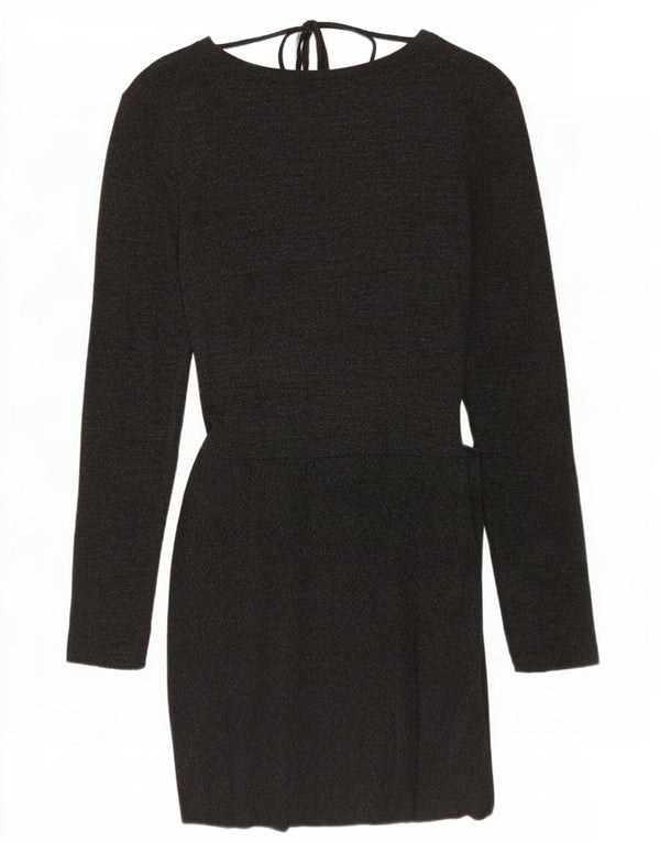 Zara Damen Langarm-Etuikleid UK 12 Large Graue Viskose
