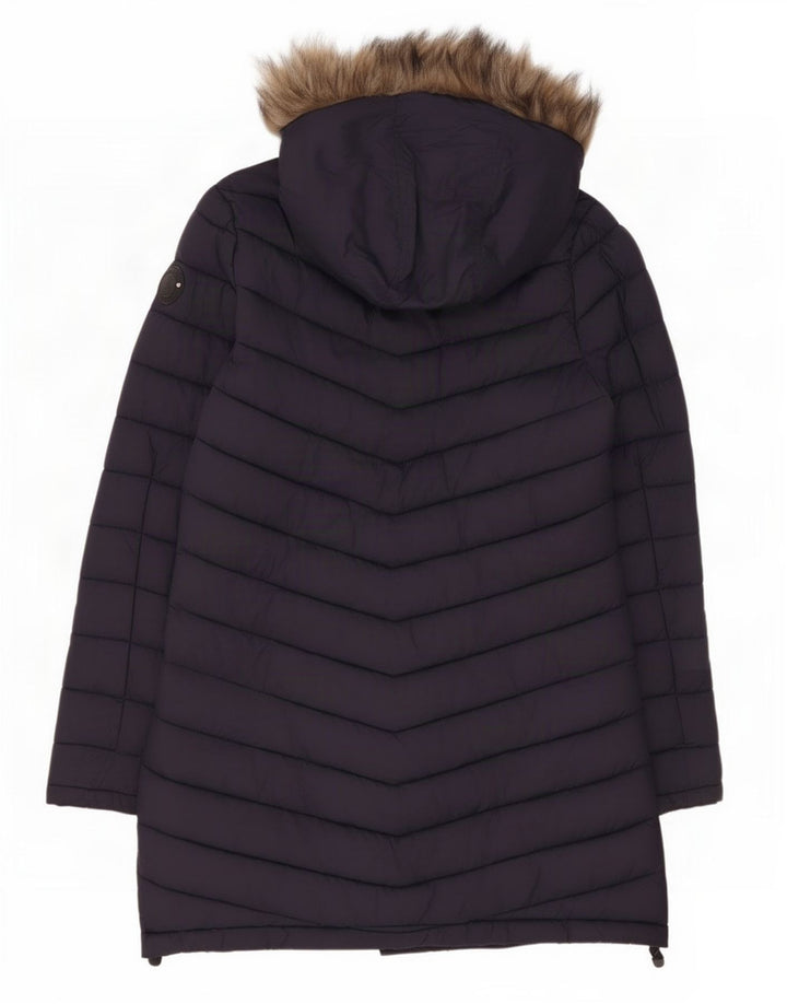 Superdry Wattierte Jacke mit Kapuze für Damen, UK 14, mittelmarineblaues Nylon