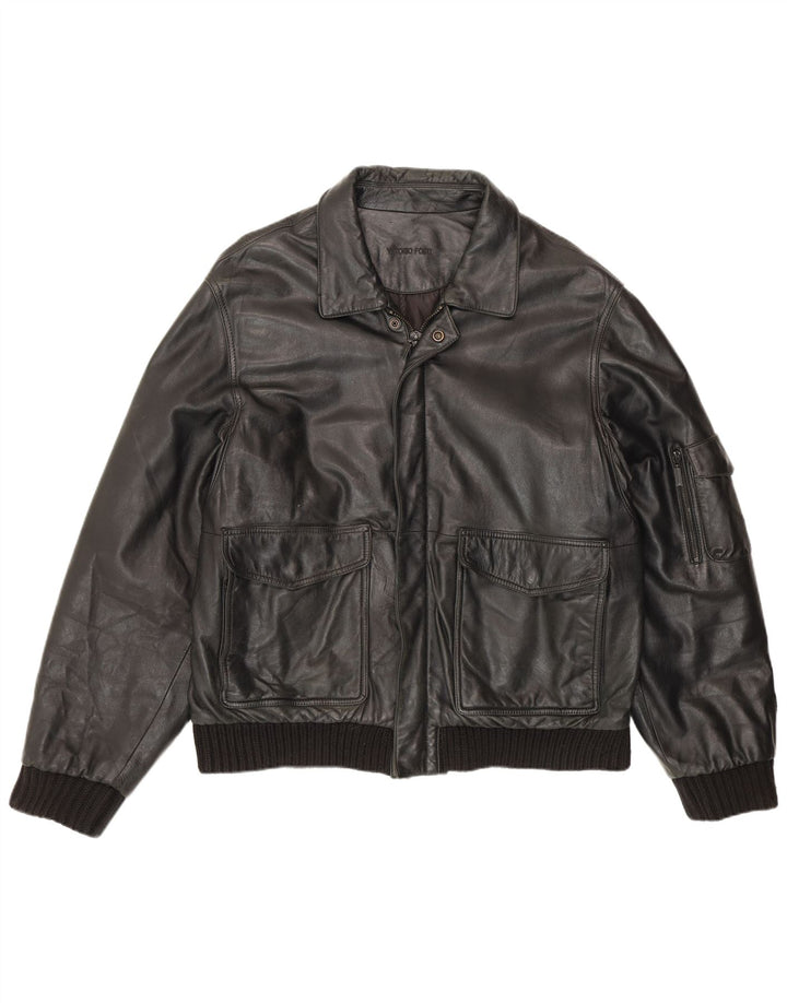 Vittorio Forti Herren Leder Bomberjacke IT 50 Large Schwarz