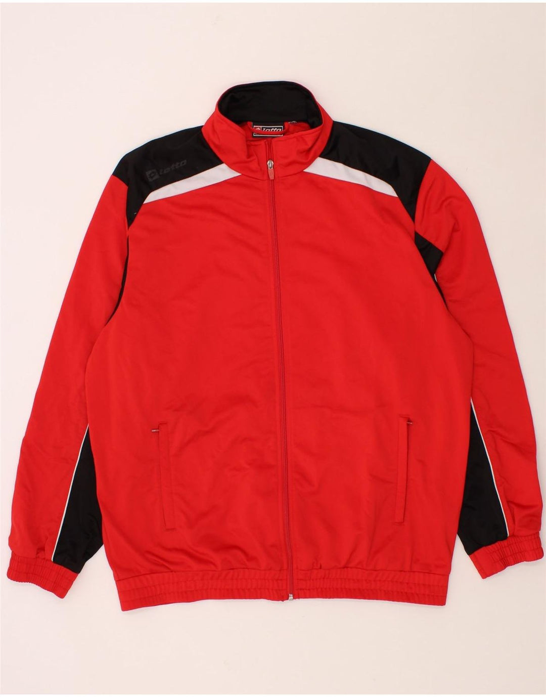 LOTTO Mens Tracksuit Top Jacket UK 44/46 Large Red Colourblock Polyester Vintage Lotto and Second-Hand Lotto from Messina Hembry 