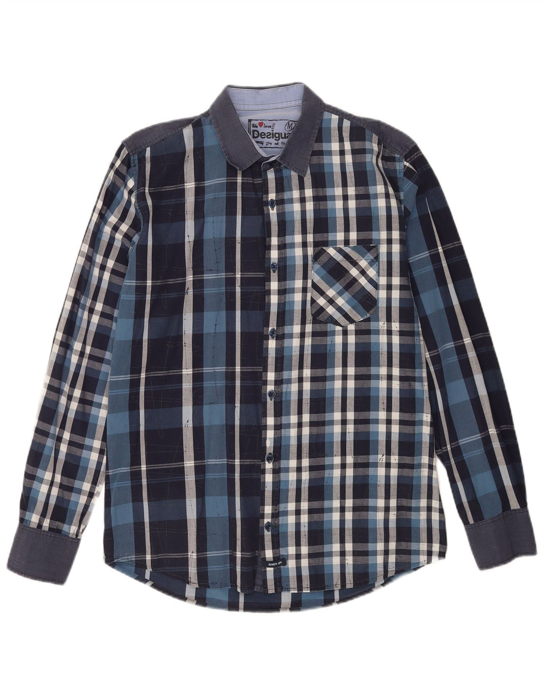 Desigual Herrenhemd aus Baumwolle, mittelgroß, marineblau, kariert