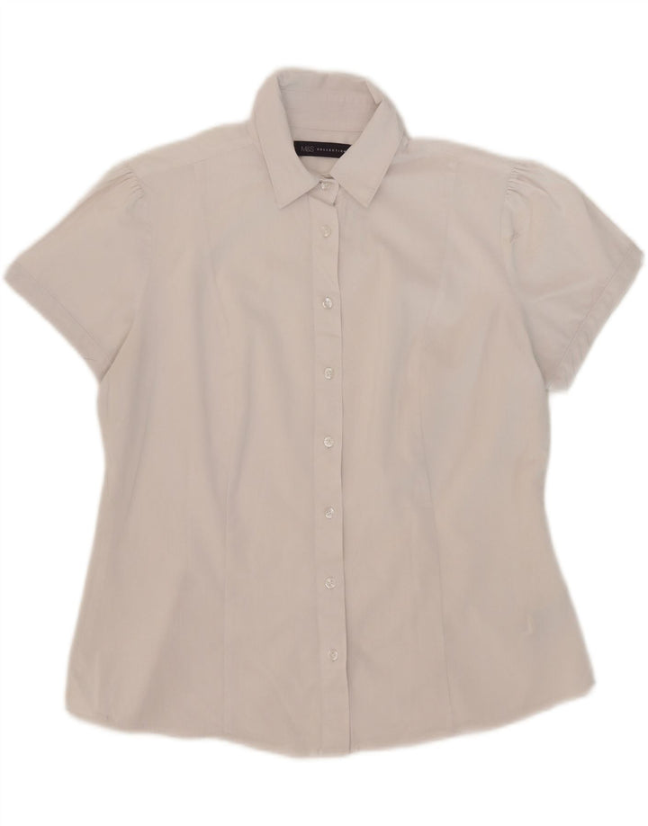 Marks & Spencer Damen Kurzarmhemd UK 12 Mittelweiße Baumwolle