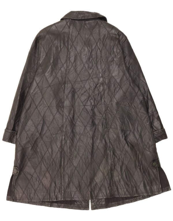 Vintage Damen Ledermantel UK 20 2XL Schwarzes Argyle/Diamantleder