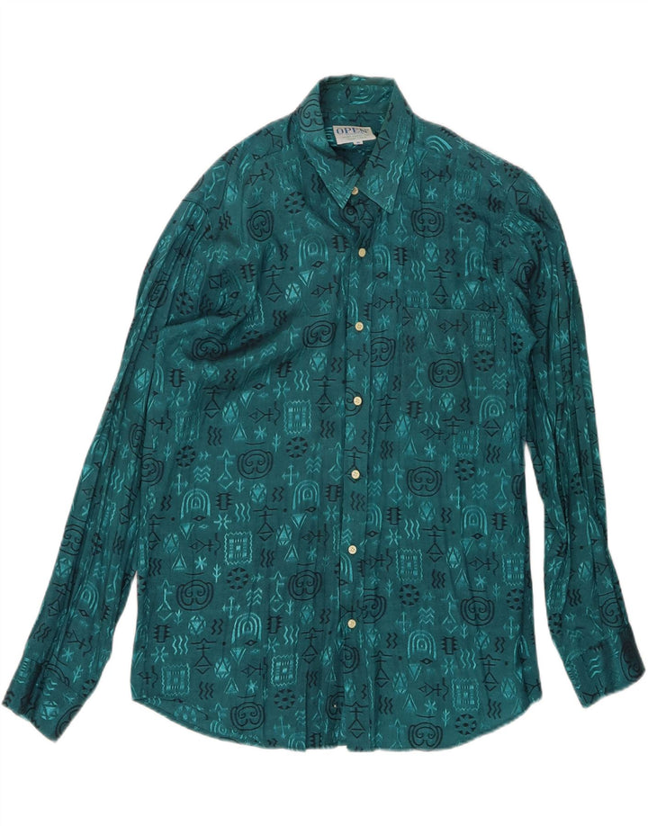 VINTAGE Mens Shirt Medium Turquoise Geometric Polyester Vintage Vintage and Second-Hand Vintage from Messina Hembry 