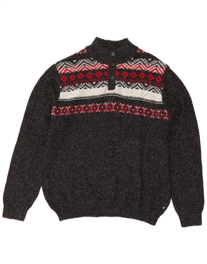 CHAPS Herren-Pullover mit Knopfkragen, 2XL, graue Fair-Isle-Baumwolle