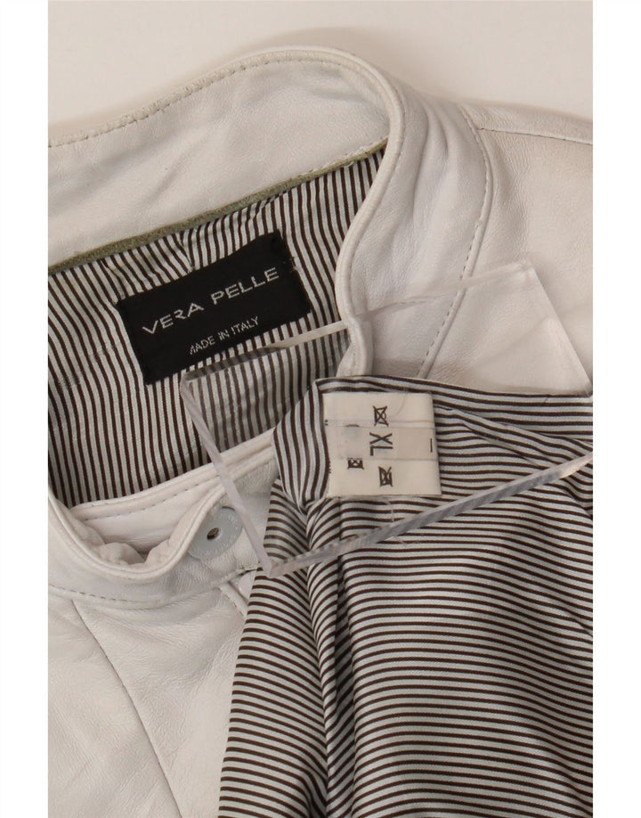 Vintage Damen Crop Lederjacke UK 18 XL Off White Leder
