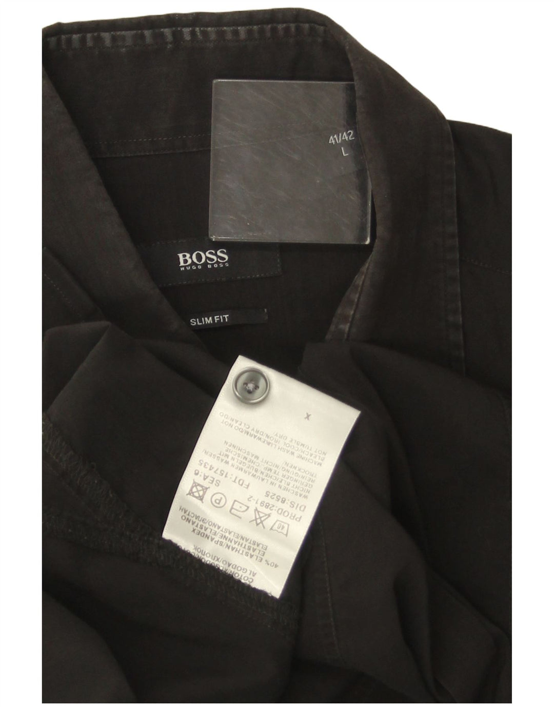 HUGO BOSS Herren Slim Fit Hemd Größe 41/42 Große schwarze Baumwolle