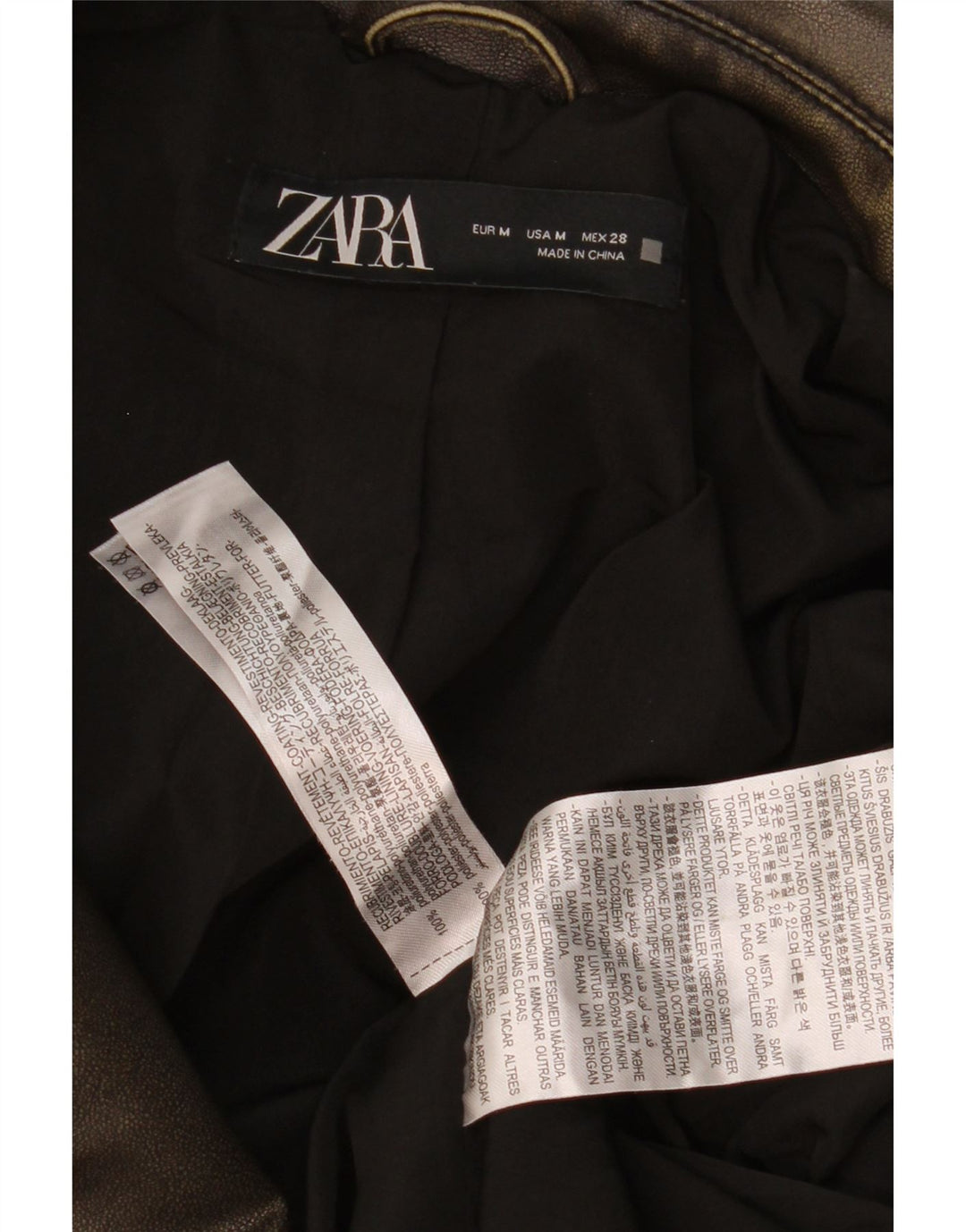 Zara Damen-Bikerjacke aus Kunstleder, UK 14, mittelbraunes Polyethylen