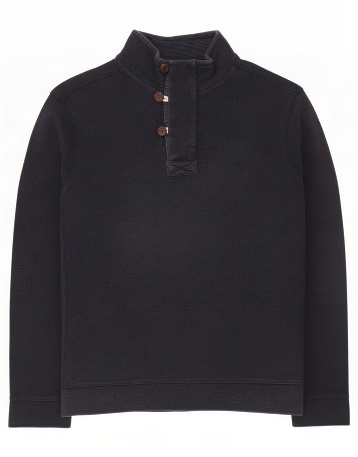 Fat Face Herren-Sweatshirt mit Knopfkragen, groß, marineblau, Baumwolle