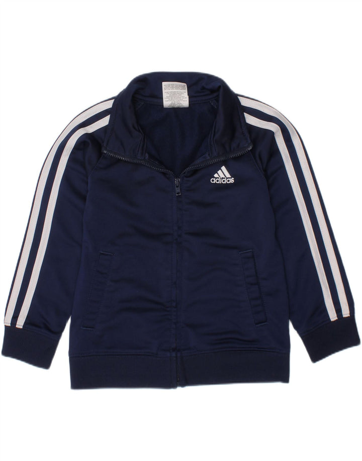 ADIDAS Boys Graphic Tracksuit Top Jacket 2-3 Years Navy Blue Polyester