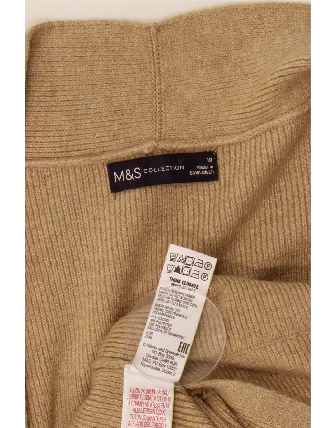 Marks & Spencer Damen-Strickjacke, übergroß, lang, Gr. 18, XL, Beige