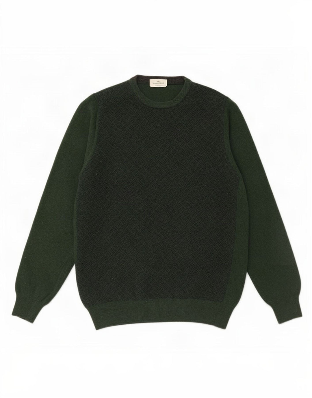 Brooksfield Herren-Pullover mit Rundhalsausschnitt, IT 54, mittelgrüne geometrische Wolle