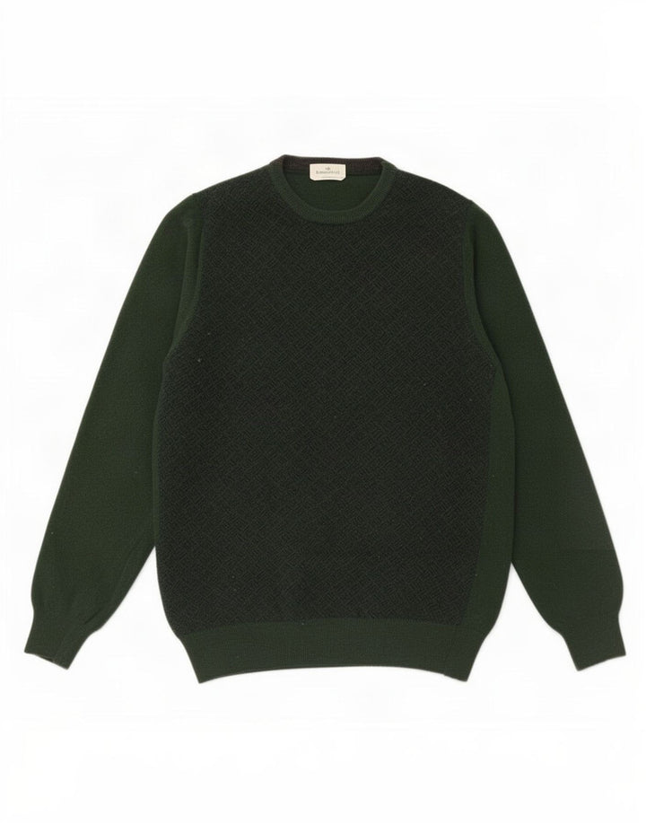 Brooksfield Herren-Pullover mit Rundhalsausschnitt, IT 54, mittelgrüne geometrische Wolle